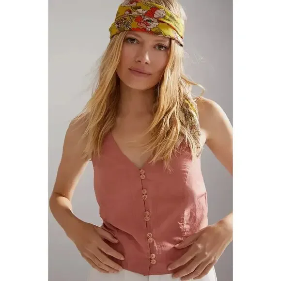 Anthropologie pink seamed vest top - Picture 1 of 10